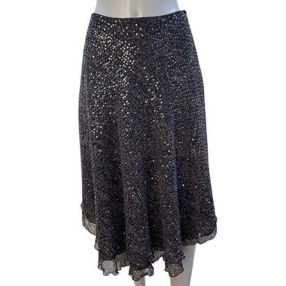 Vtg Worth Evening Midi Skirt Size 6 Brown Sequin 100% silk Asymmetrical Layered - Picture 16 of 16